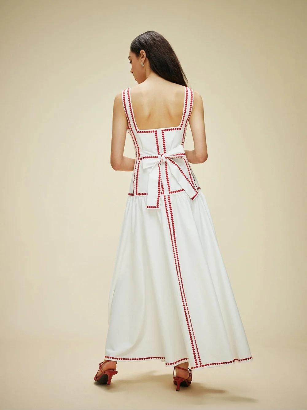 Cotton Contrast Trim Back Tie Dress ❤️❤️❤️ NWT - Picture 4 of 7